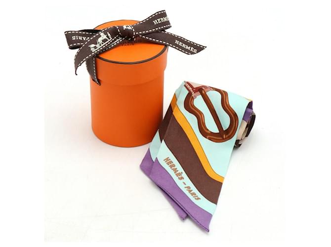 Foulard Hermès Twilly 100% Sete Marrone Blu Multicolore - vista 8