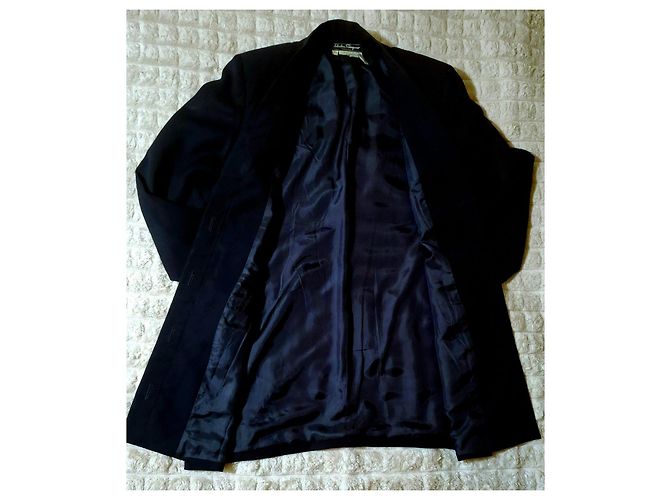 Giacca lunga Salvatore Ferragamo in lana blu notte Blu scuro - vista 11