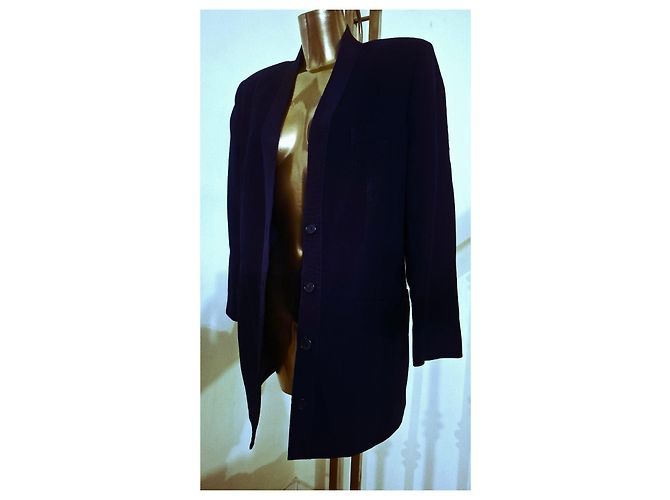 Giacca lunga Salvatore Ferragamo in lana blu notte Blu scuro - vista 17