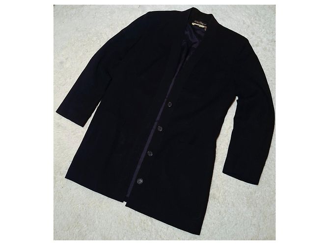 Giacca lunga Salvatore Ferragamo in lana blu notte Blu scuro - vista 5