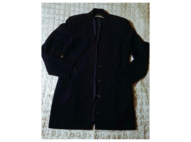Giacca lunga Salvatore Ferragamo in lana blu notte Blu scuro - vista 6