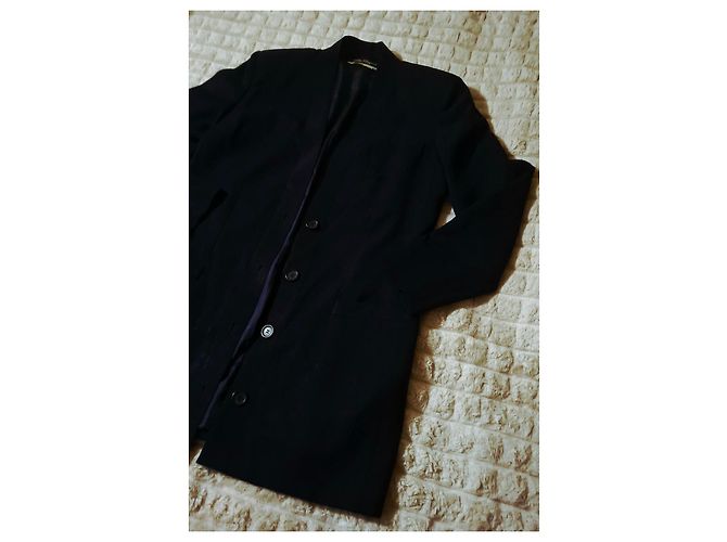 Giacca lunga Salvatore Ferragamo in lana blu notte Blu scuro - vista 7