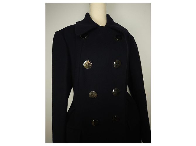 Abrigo largo Miu Miu azul marino con botones dorados de doble botonadura Azul oscuro - vista 2