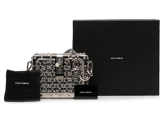Borsa Dolce Box in jacquard nero decorata con strass Dolce & Gabbana - vista 11
