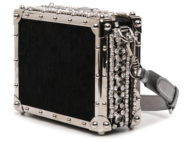 Borsa Dolce Box in jacquard nero decorata con strass Dolce & Gabbana - vista 2