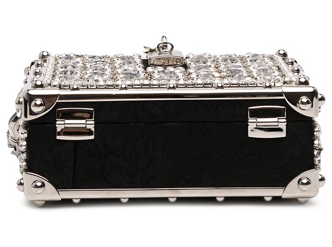 Borsa Dolce Box in jacquard nero decorata con strass Dolce & Gabbana - vista 3