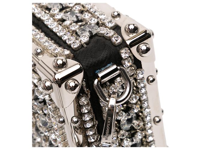 Borsa Dolce Box in jacquard nero decorata con strass Dolce & Gabbana - vista 8