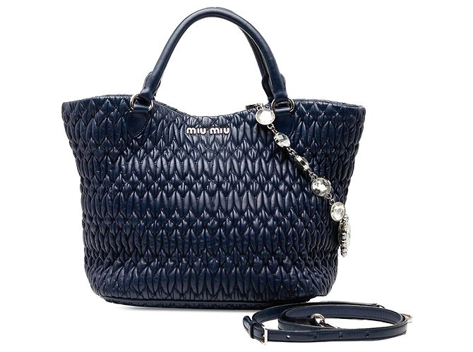 Borsa Miu Miu in nappa matelassé blu con cristalli Blu navy - vista 7