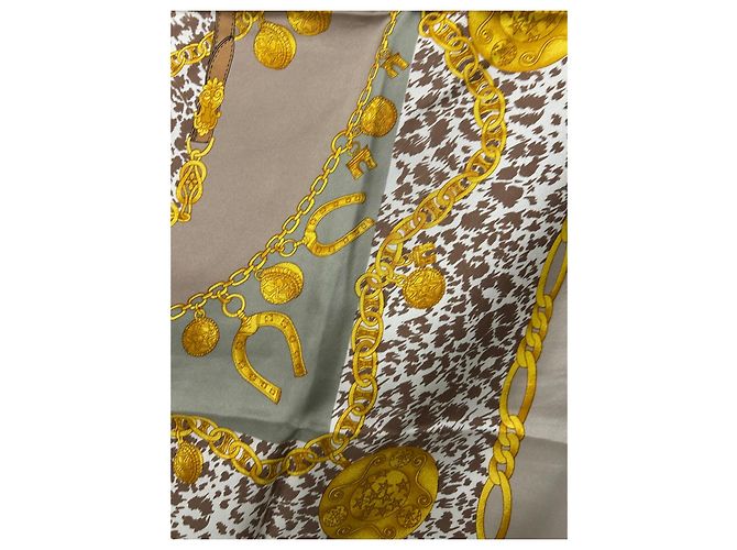 Foulard Céline in seta stampa animalier e catene dorate Marrone Bianco Beige D'oro - vista 5