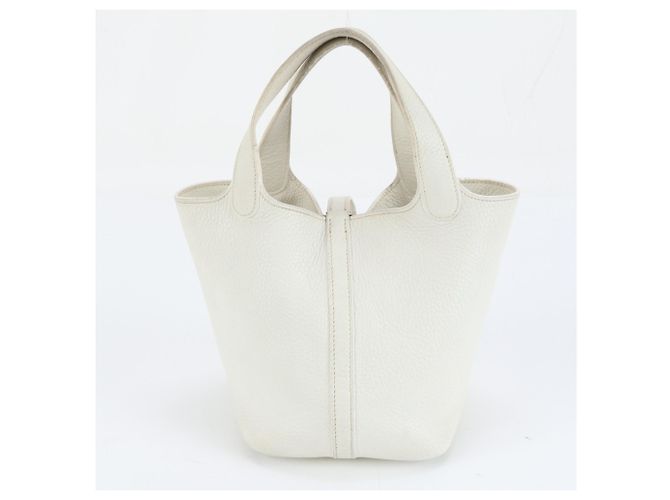 Borsa tote Hermès Picotin PM in pelle Taurillon Clémence Bianco - vista 3