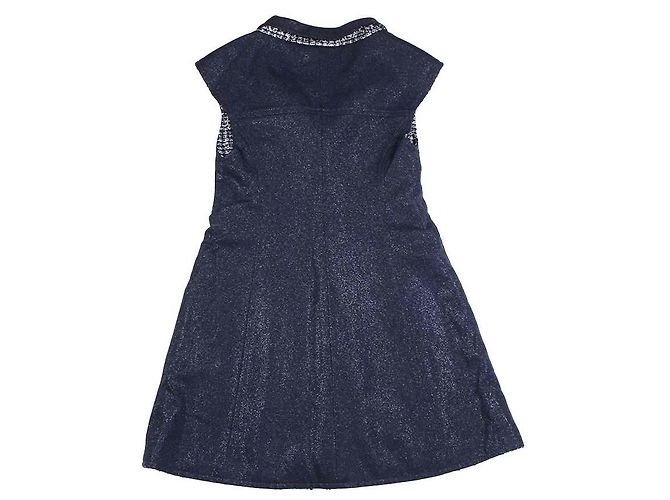 Abito senza maniche Chanel in tweed blu navy - vista 2