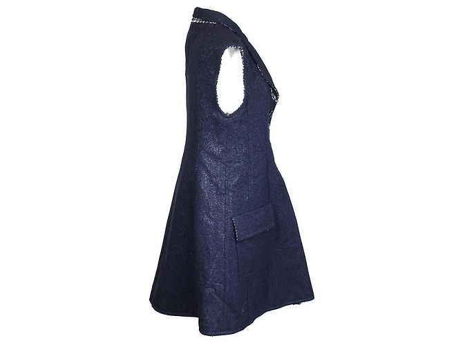 Abito senza maniche Chanel in tweed blu navy - vista 4