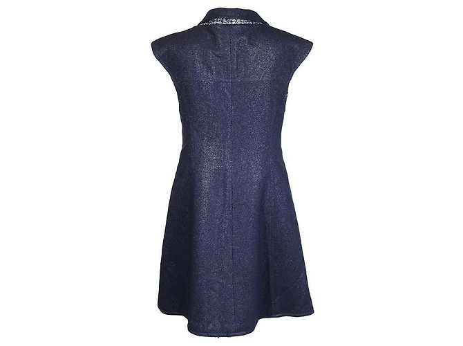 Abito senza maniche Chanel in tweed blu navy - vista 5