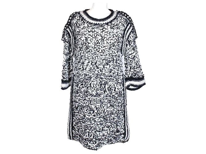 Abito Chanel in maglia tweed nero e bianco - vista 3