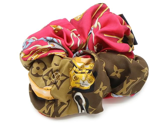 Scrunchie in seta Louis Vuitton Marrone Multicolore Fuschia - vista 2