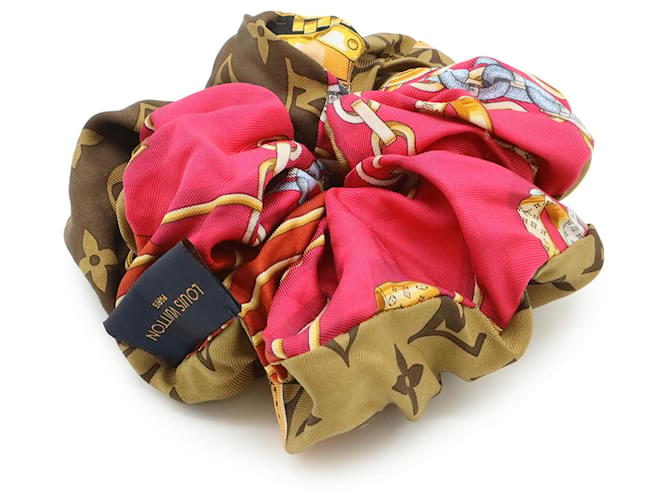 Scrunchie in seta Louis Vuitton Marrone Multicolore Fuschia - vista 3