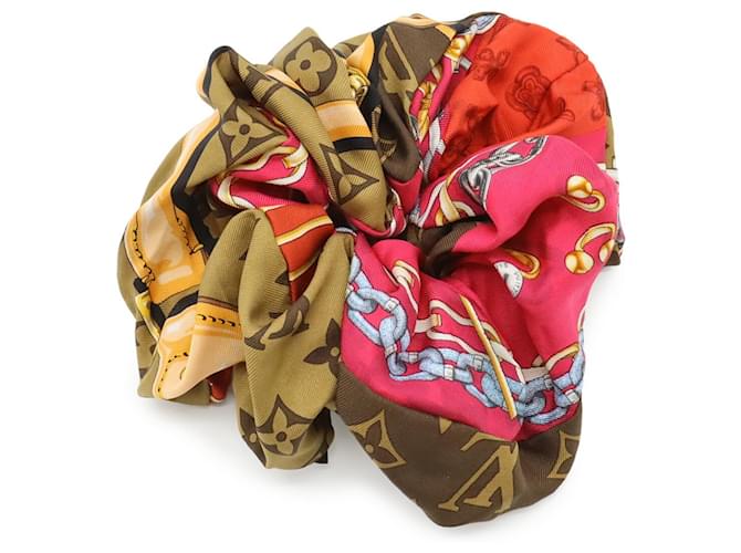 Scrunchie in seta Louis Vuitton Marrone Multicolore Fuschia - vista 4