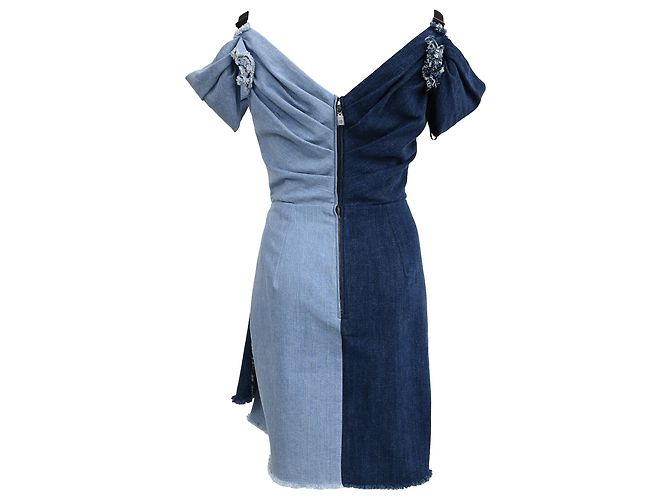 Vestido Mini Bicolor Patchwork en Denim Azul de Dolce & Gabbana - vista 3