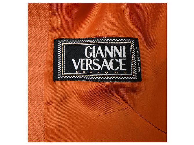 Abrigo de cuello alto Gianni Versace Couture con bolsillos en lana naranja - vista 4