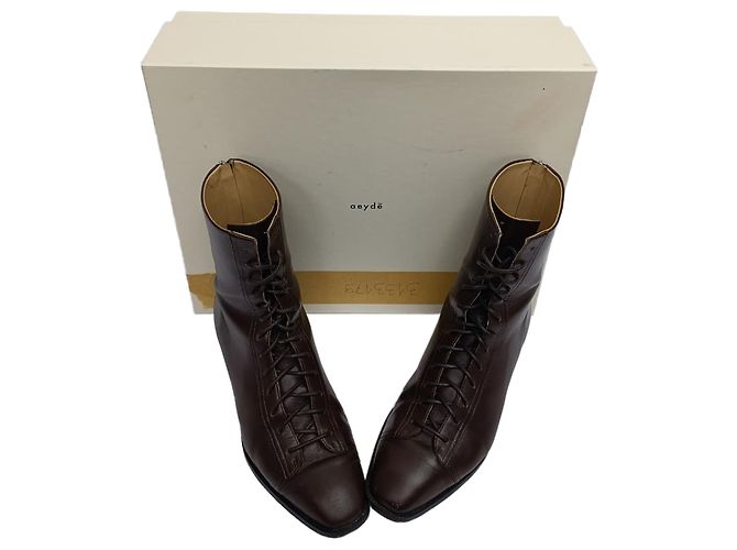 Aeyde Lace-Up Zipped Boots in Brown Leather - view 10