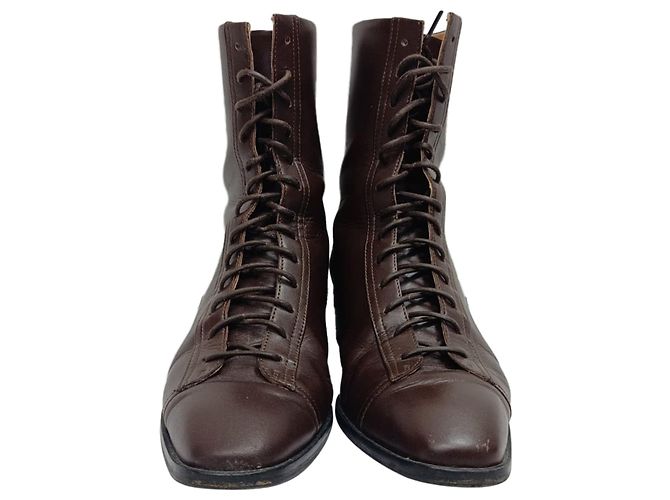 Aeyde Lace-Up Zipped Boots in Brown Leather - view 4