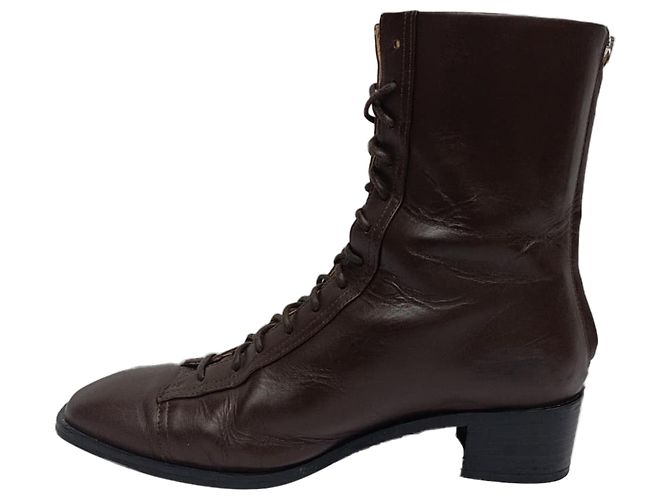 Aeyde Lace-Up Zipped Boots in Brown Leather - view 6