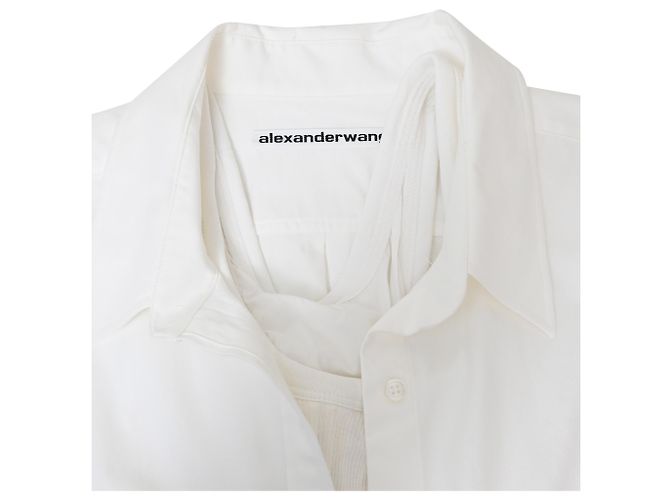 Blusa de jersey recortada, en capas y acanalada de Alexander Wang en algodón blanco - vista 5