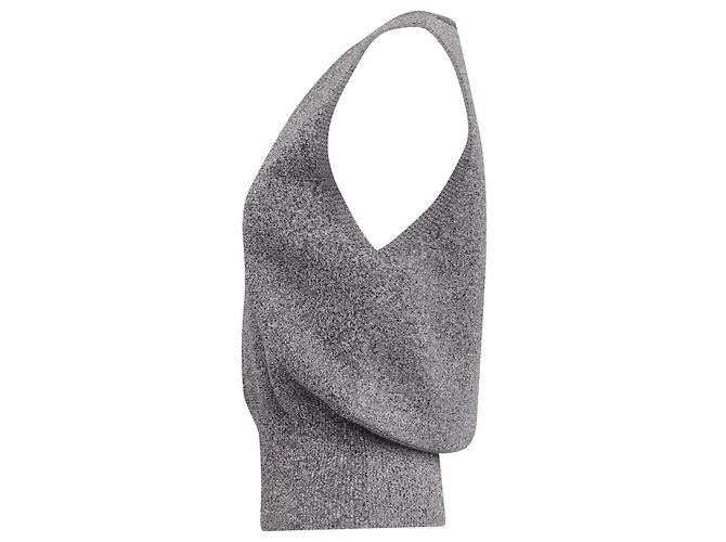 Camiseta sem mangas em algodão cinza com detalhe em renda V-Neck da Jw Anderson - vista 3