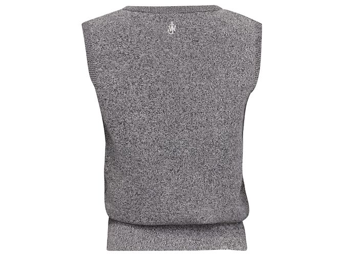 Camiseta sem mangas em algodão cinza com detalhe em renda V-Neck da Jw Anderson - vista 4