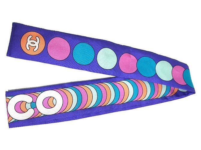 CHANEL Lenço Bandeau Coco Mark, Seda, Feminino, Multicolorido, Como Novo Multicor - vista 2