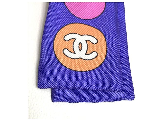 CHANEL Lenço Bandeau Coco Mark, Seda, Feminino, Multicolorido, Como Novo Multicor - vista 3