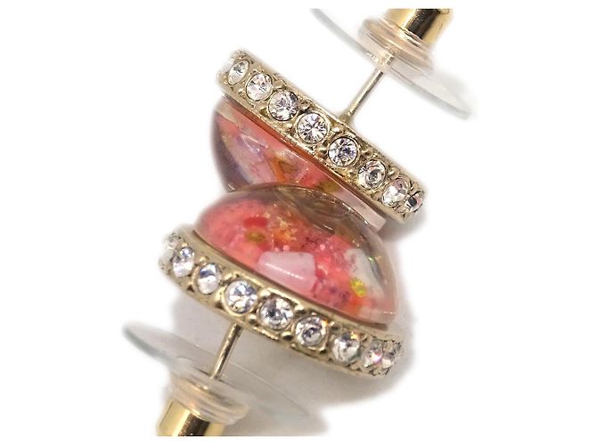 Orecchini a bottone in metallo con cristalli e logo CC di Chanel Rosa - vista 3