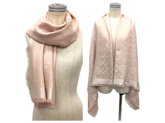 Sciarpa grande in seta e lana Monogram rosa di Louis Vuitton - vista 2