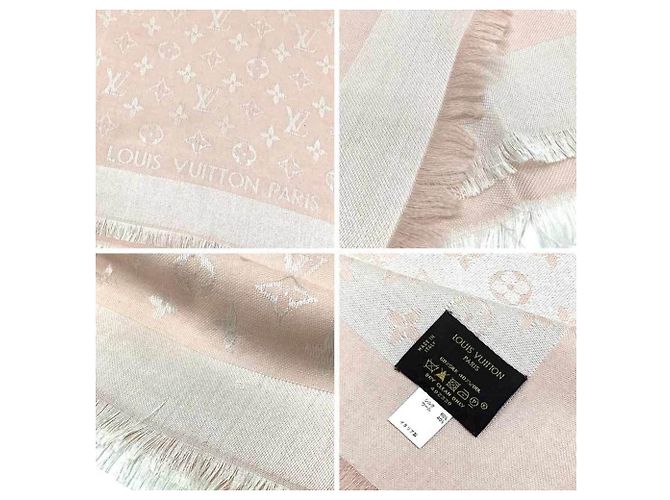 Sciarpa grande in seta e lana Monogram rosa di Louis Vuitton - vista 3