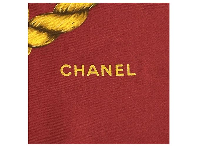 Chanel Coco Mark scarf, women's, branded silk, red and yellow, large, grape tassel, fruitful plant design - view 4