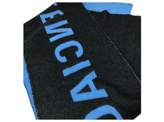 Balenciaga Bicolor Schal blau schwarz - Ansicht 9