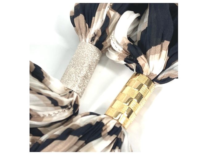Sciarpa con frange e nappine LOUIS VUITTON con strass, stole in seta, donna, marrone - vista 4