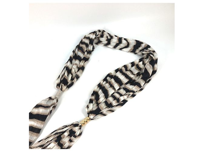 Sciarpa con frange e nappine LOUIS VUITTON con strass, stole in seta, donna, marrone - vista 5