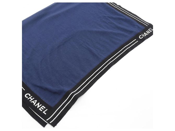 Sciarpa/Stola in Seta Cashmere Cotone Donna Blu Navy Nero Bianco CHANEL - vista 2