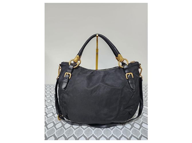 Borsa a mano Prada in nylon con manico superiore in jacquard nero - vista 2