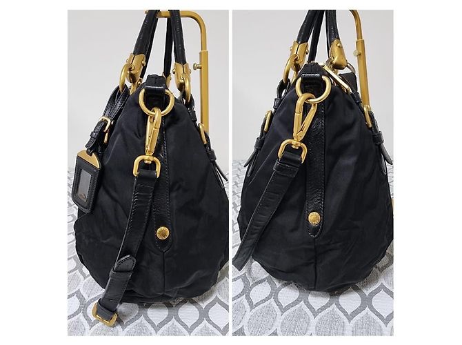 Borsa a mano Prada in nylon con manico superiore in jacquard nero - vista 6