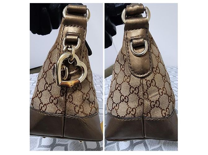 Borsa Hobo in Tela GG Cuore Bit Gucci Marrone - vista 5