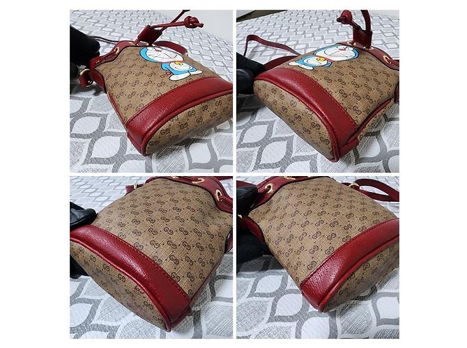 Borsa a secchiello mini in tela rivestita Gucci Doraemon x Gucci Beige Bordò - vista 11