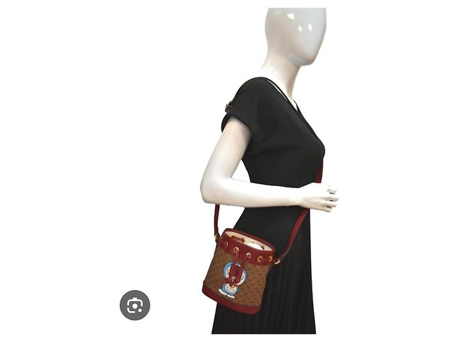 Borsa a secchiello mini in tela rivestita Gucci Doraemon x Gucci Beige Bordò - vista 14