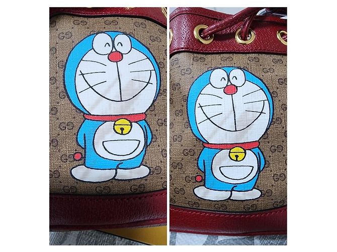 Borsa a secchiello mini in tela rivestita Gucci Doraemon x Gucci Beige Bordò - vista 8