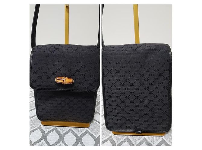 Bamboo GUCCI Vintage Micro GG Canvas Schultertasche Schwarz mit Bambus - Ansicht 4