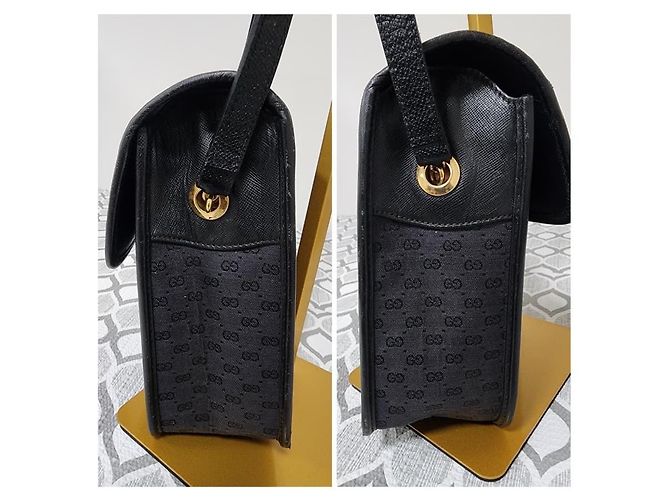 Bamboo GUCCI Vintage Micro GG Canvas Schultertasche Schwarz mit Bambus - Ansicht 5
