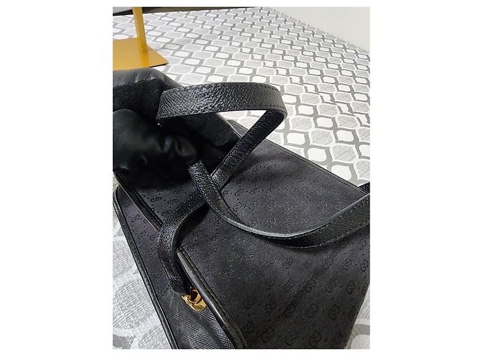 Bamboo GUCCI Vintage Micro GG Canvas Schultertasche Schwarz mit Bambus - Ansicht 7