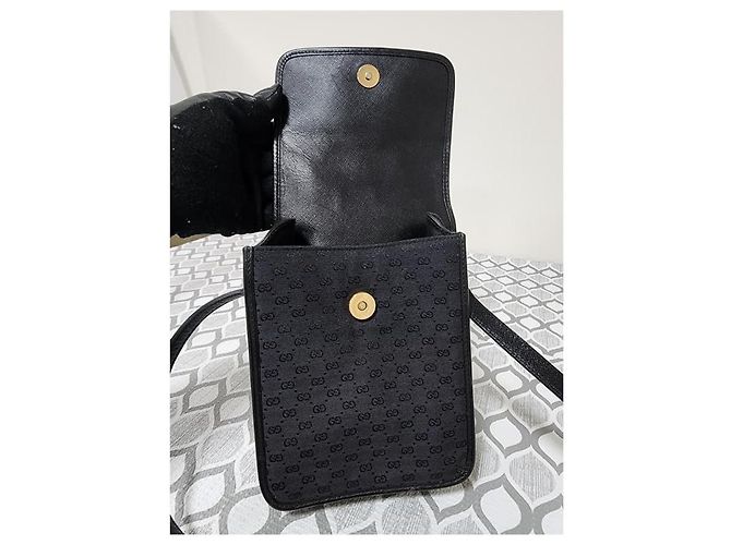 Bamboo GUCCI Vintage Micro GG Canvas Schultertasche Schwarz mit Bambus - Ansicht 8
