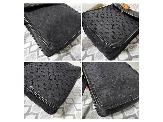 Bamboo GUCCI Vintage Micro GG Canvas Schultertasche Schwarz mit Bambus - Ansicht 9